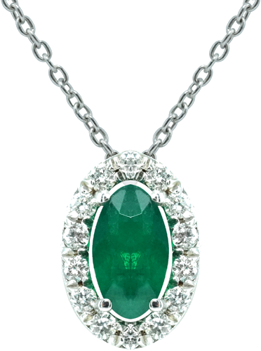 White gold necklace with an emerald and diamonds (1)