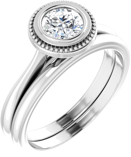 Sužadėtuvių Žiedas „Bezel-Set Solitaire Milgrain“ 14k white gold Round 5.2mm (6)