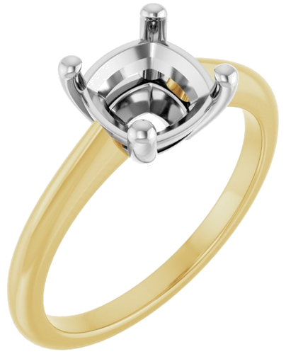 14K Yellow White 7 mm Cushion Solitaire Engagement Ring Mounting (1)