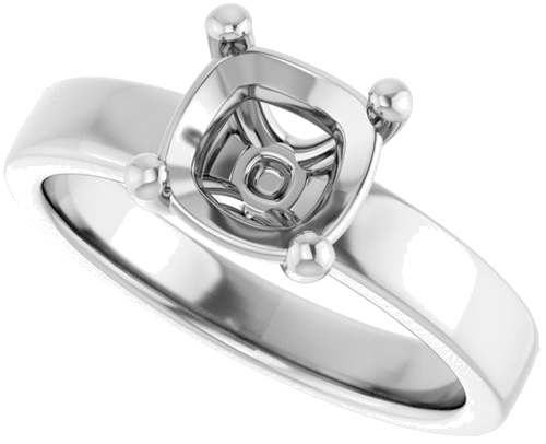 14K White 7 mm Cushion Solitaire Engagement Ring Mounting (5)