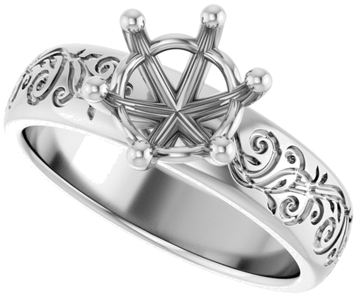 Sužadėtuvių Žiedas „Solitaire Floral“ 14k white gold Round 7.4mm (5)