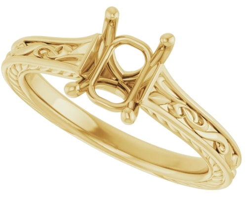 Sužadėtuvių Žiedas „Solitaire Scroll“ 14k yellow gold Emerald 7mm x 5mm (5)