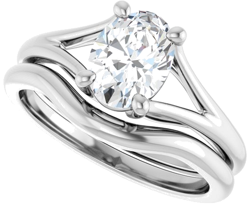 Sužadėtuvių Žiedas „Solitaire Split-Shank“ 14k white gold Oval 8mm x 6mm (10)