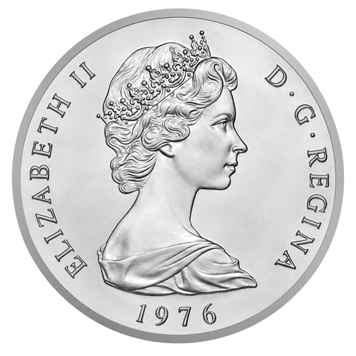 50 kronas Karaliene Viktorija 1976 Tērksas un Kaikosas Salas sudraba monēta (2)