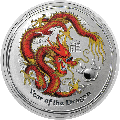1/2 oz Година на Дракона 2012 (Lunar II) Австралия цветна сребърна монета (1)