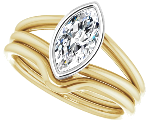 Sužadėtuvių Žiedas „Bezel-Set Solitaire“ 585 Baltojo Ir Geltonojo Aukso Marquise 10mm x 5mm (10)