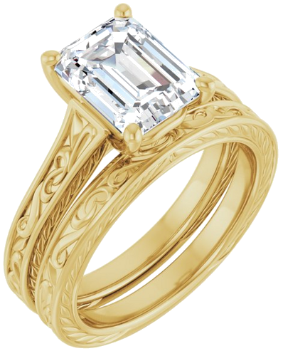 Sužadėtuvių Žiedas „Solitaire Scroll“ 14k yellow gold Emerald 9mm x 7mm (6)