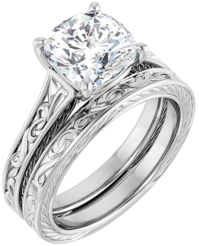 Sužadėtuvių Žiedas „Solitaire Scroll“ 14k white gold Cushion 8mm (6)