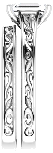 Sužadėtuvių Žiedas „Scroll Solitaire“ 585 Baltojo Aukso Emerald 7mm x 5mm (9)