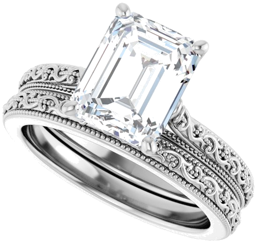 Sužadėtuvių Žiedas „Solitaire Sculptural“ 14k white gold Emerald 9mm x 7mm (10)