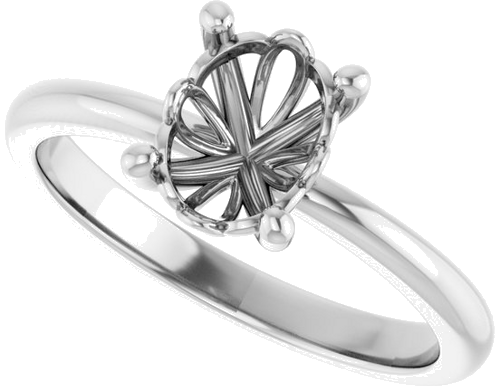 14K White 8x6 mm Oval Solitaire Engagement Ring Mounting (5)