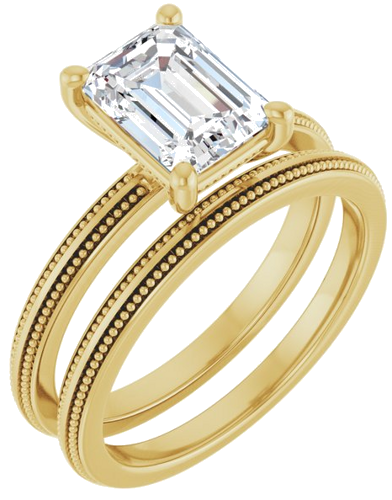 Sužadėtuvių Žiedas „Solitaire Milgrain“ 14k yellow gold Emerald 8mm x 6mm (6)