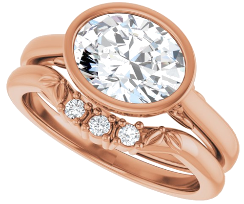 Sužadėtuvių Žiedas „Bezel-Set“ 10k rose gold Oval 9mm x 7mm (10)