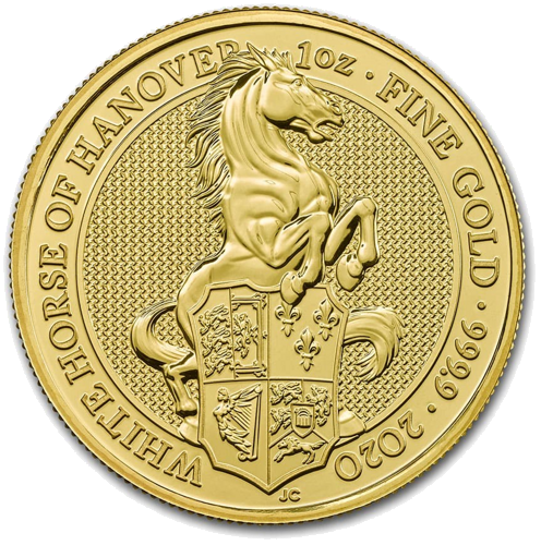 1 oz Белая Лошадь Звери Королевы 2020 Великобритания золотая монета (1)