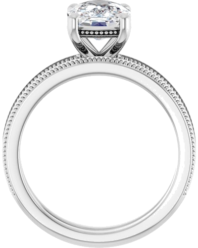 Sužadėtuvių Žiedas „Solitaire Milgrain“ 14k white gold Elongated Cushion 9mm x 7mm (7)
