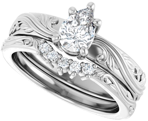 Sužadėtuvių Žiedas „Solitaire Sculptural“ 14k white gold Pear 6.5mm x 4.5mm (10)
