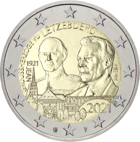 2021 Liuksemburgas Jean gimimo 100-metis 2 eurų moneta (1)