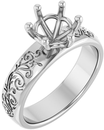 Sužadėtuvių Žiedas „Solitaire Floral“ 14k white gold Round 7.4mm (1)