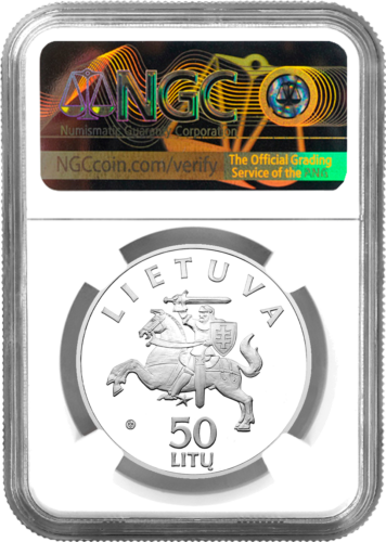 2002 Тракайский замок 50 литов серебряная монета PF 68 ULTRA CAMEO (2)