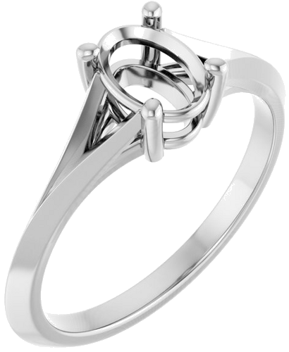 14K White 7x5 mm Oval Solitaire Engagement Ring Mounting (1)