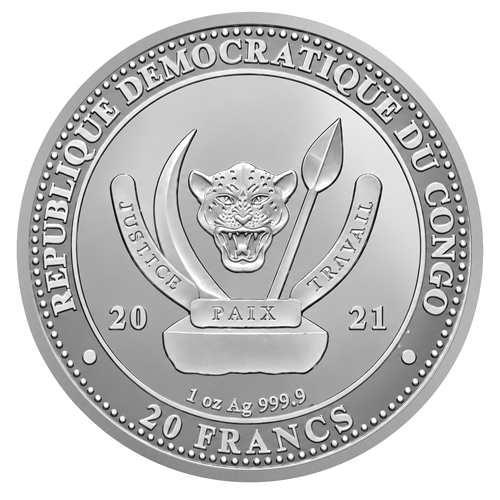 1 oz Baltgalvas ērglis 2021 Kongo 20 franki sudraba monēta (2)