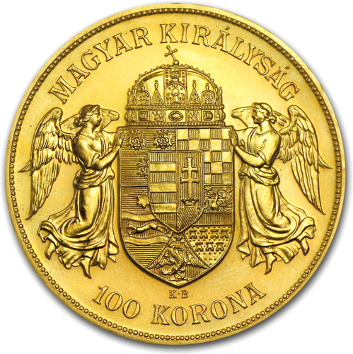 100 kronų Vengrija Joseph I (1907-1908) auksinė moneta (2)
