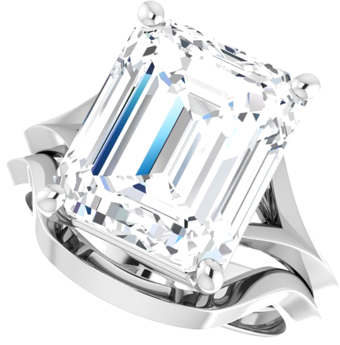 Sužadėtuvių Žiedas „Solitaire Split Shank“ 14k white gold Emerald 12mm x 10mm (10)