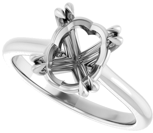 14K White 10x8 mm Oval Solitaire Engagement Ring Mounting (5)