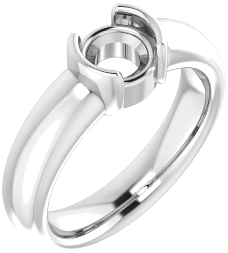 14K White 6 mm Round Half Bezel Solitaire Engagement Ring Mounting (1)