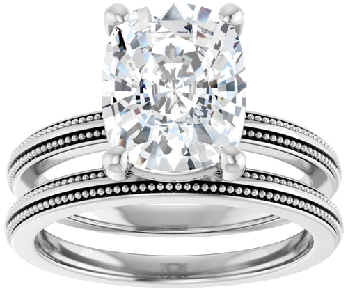 Sužadėtuvių Žiedas „Solitaire Milgrain“ 14k white gold Elongated Cushion 10mm x 8mm (8)