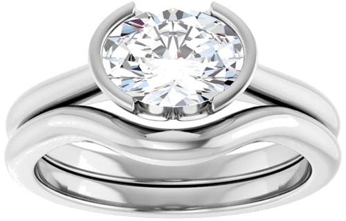 Sužadėtuvių Žiedas „Half Bezel Solitaire“ 585 Baltojo Aukso Oval 8mm x 6mm (7)