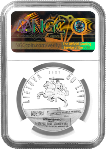2001 Басанавичюс Литва 50 литов серебряная монета PF 67 ULTRA CAMEO (3)