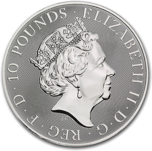 10 oz Белый Лев Звери Королевы 2021 Великобритания серебряная монета (2)
