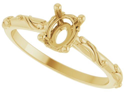 14K Yellow 7x5 mm Oval Solitaire Scroll Engagement Ring Mounting (5)