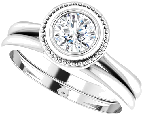 Sužadėtuvių Žiedas „Bezel-Set Solitaire Milgrain“ 14k white gold Round 5.2mm (10)