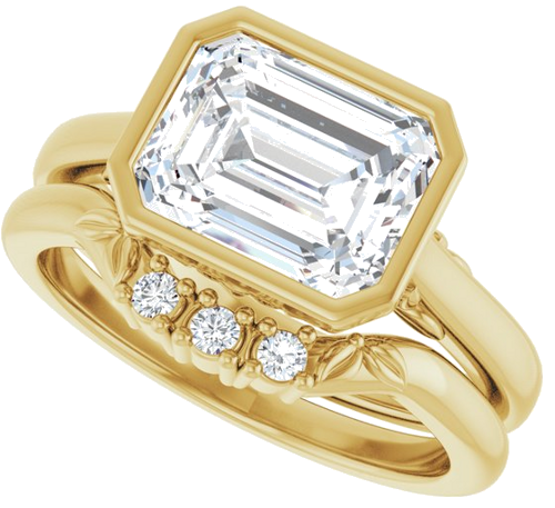 Sužadėtuvių Žiedas „Bezel-Set“ 14k yellow gold Emerald 9mm x 7mm (10)