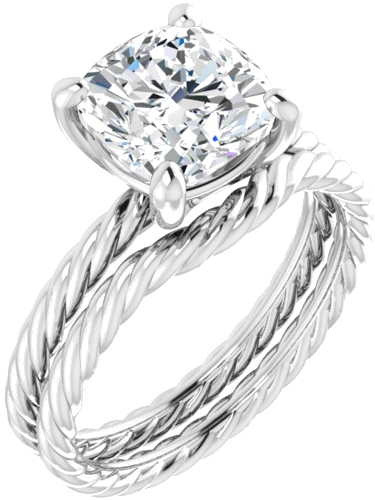 Sužadėtuvių Žiedas „Solitaire Rope“ 14k white gold Cushion 8mm (6)