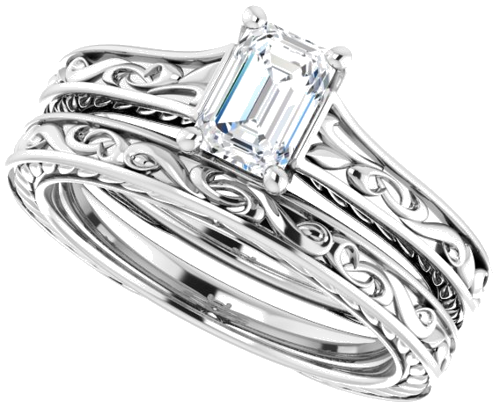 Sužadėtuvių Žiedas „Scroll Solitaire“ 585 Baltojo Aukso Emerald 6mm x 4mm (10)