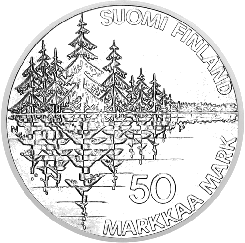 50 марки Калевала 1985 Финландия сребърна монета (2)