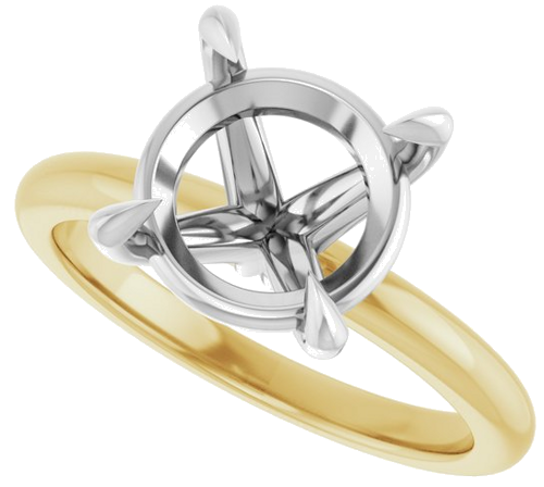 14K Yellow White 10 mm Round Solitaire Engagement Ring Mounting (3)