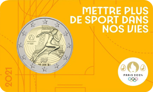 2021 Prancūzija Paryžiaus 2024 metų Olimpinės žaidynės 2 eurų BU moneta (4)