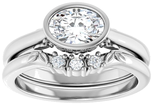 Sužadėtuvių Žiedas „Bezel-Set“ 585 Baltojo Aukso Oval 7mm x 5mm (8)