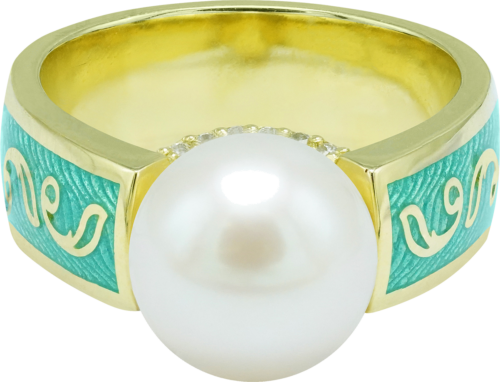 Perlu ir deimantais inkrustuotas auksinis žiedas (2)