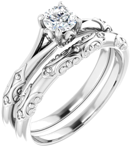 Sužadėtuvių Žiedas „Solitaire Sculptural“ 10k white gold Round 4.4mm (6)