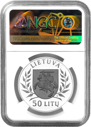 1996 Lietuva Atlanta 50 litų sidabrinė moneta PF 68 ULTRA CAMEO (2)
