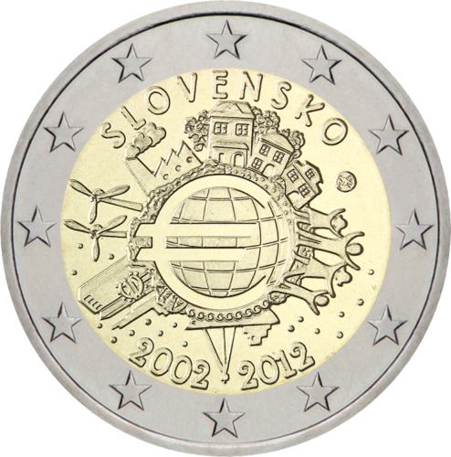 2012 Slovakija Dešimt metų eurui (TYE) 2 eurų moneta (1)