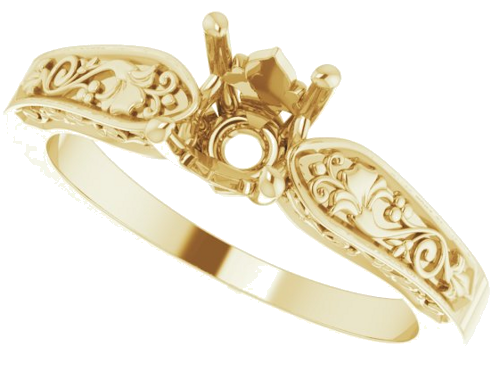 Sužadėtuvių Žiedas „Floral Solitaire“ 585 Geltonojo Aukso Round 5.8mm (5)