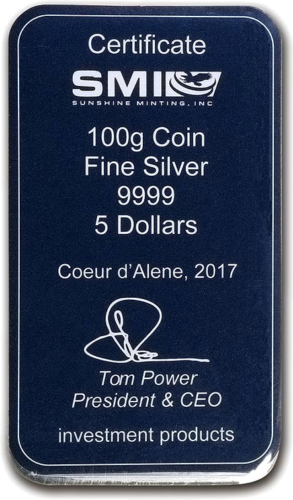 100 g Cook Islands 2017 silver 5 dollars Coin Bar (2)