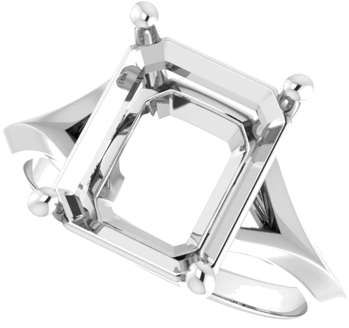 14K White 11x9 mm Emerald Solitaire Engagement Ring Mounting (5)