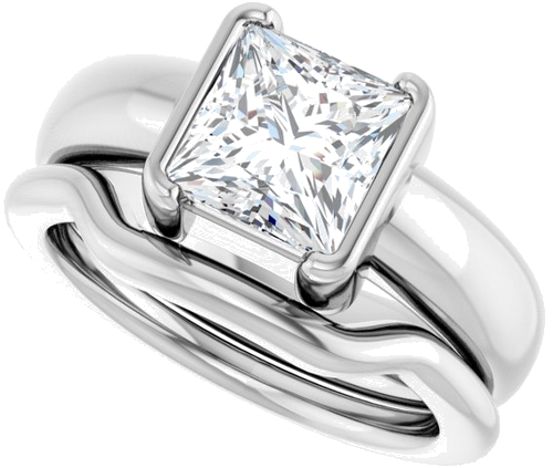 Sužadėtuvių Žiedas „Half-Bezel Solitaire“ 14k white gold Square 7mm (10)